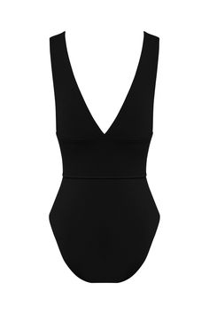 The Victoria One Piece in Black Singuleur® fabric is a timeless classic from BONDI BORN that is extremely supportive and comfortable to wear. The deep plunge V neckline front and back sits above a wide, band that provides delivers support for the bust whilst contouring and flattering the waistline. Comfortable wide shoulder straps move with the body and holds safe in the water. The unique Flexion technology of our Singuleur® fabric hugs the body and moves weightlessly like a second skin. Luxury Sleek Black One-piece Swimwear, Black One-piece Beachwear, Luxury Black One-piece Swimwear, Black One-piece Beachwear Intimate, Black V-neck One-piece Beachwear, Deep Plunge, Luxury Fabric, The Deep, Second Skin