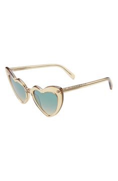 You'll fall hard for Italian sunglasses that feature a playfully chic take on the classic cat eye with a polished heart-shaped frame. Style Name:Saint Laurent Loulou 54mm Heart Sunglasses. Style Number: 5387017. Available in stores. Elegant Heart-shaped Sunglasses With Tinted Lenses, Elegant Heart-shaped Tinted Sunglasses, Classic Cat Eye, Italian Sunglasses, Heart Shaped Frame, Sunglasses Style, Heart Sunglasses, Cat Eye Sunglasses, Mirrored Sunglasses