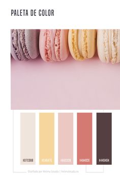 the color palette is pink, yellow, and green with macaroons on it