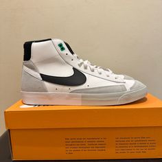 Men Nike Blazer Mid 77 Premium White Black Silver Dz2542-100 Brand New In Box Nike Blazer Mid 77 Mens Outfit, White High-top Skate Shoes With Contrasting Heel, White High-top Skate Shoes With Contrasting Heel Counter, Sporty White Skate Shoes With Contrasting Heel, White High-top Sneakers For Sports With Contrasting Heel, White High-top Sneakers For Sports With Contrasting Heel Counter, White High-top Sneakers With Contrasting Heel For Sports, White Skate Shoes With Contrasting Heel For Sports, Silver Casual High-top Sneakers With Boost Midsole