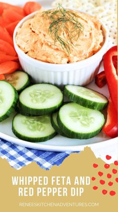 Whipped feta and red pepper dip ready to serve with cut up veggies and crackers on a serving platter Feta Creme, Feta Cheese Dip, Carrot And Coriander Soup, Red Pepper Dip, Whipped Feta, Party Appetizers Easy, Cooking For Beginners, Cold Appetizers, Slider Recipes