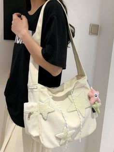 Beige  Collar  Polyester Colorblock Messenger Bag Embellished   Women Bags Bag Y2k, Cute Star, Y2k Streetwear, Star Print, Bags Women, Casual Fashion, Crossbody Bag