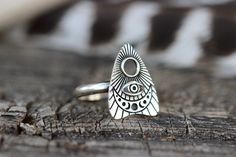 "This listing is for one bold and mesmerizing sterling silver celestial planchette ring that is elegant and edgy and unique! The planchette is beautifully detailed with moon phases, an All Seeing Eye, and radiant lines. These sturdy and solid statement rings make a great gift for any witchy woman (or man!) - Choose your ring size at checkout! - Planchette measures 19mm by 15mm. - Ring band is made from sturdy 9 gauge half round sterling silver wire. - Made to Order. Please check current processi Adjustable Mystical Sterling Silver Rings, Nickel Free Mystical Sterling Silver Ring, Mystical Sterling Silver Nickel-free Rings, Mystical Nickel-free Sterling Silver Rings, Nickel-free Mystical Sterling Silver Rings, Handmade Spiritual Sterling Silver Midi Rings, Mystical Sterling Silver Ring Jewelry, Mystical Sterling Silver Jewelry Ring, Sterling Silver Mystical Ring Jewelry