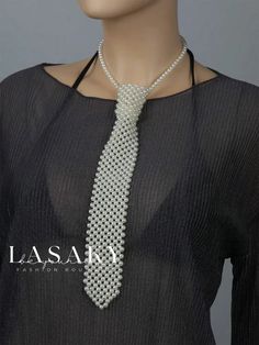 Lasaky - Stylish Weave Tie Necklace Embellished with Imitation Pearls Party Adjustable Beaded Pearl Necklace, Beaded Pearl Necklaces For Party, Pearl Beaded Necklaces For Party, Adjustable Beaded Necklaces For Formal Occasions, Adjustable Beaded Pearl Necklace For Formal Occasions, Formal Adjustable Pearl Chain Beaded Necklace, Elegant Pearl Beaded Necklaces For Party, Formal Adjustable Beaded Pearl Necklace, Elegant Beaded Necklace For Party