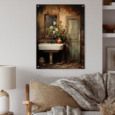 a bathroom scene with focus on the tub and flowers