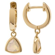 These opal drop earrings by Gemistry are a beautiful and elegant addition to your jewelry collection. These opal drop earrings by Gemistry are a beautiful and elegant addition to your jewelry collection. Nickel free Metal: sterling silver Backings: post Packaging: velvety pouch Plating: 14k gold flash plated Finish: polished Length: 17.78 mm x 5.8 mmSTONE DETAILS Stone type: opal Total weight: 1/2 ct. Center stone size: 5 mm x 5 mm Shape: trillion Setting: bezel Gemstones may have been treated t Elegant Hypoallergenic Opal Jewelry, Opal Jewelry In Yellow Gold With Matching Earrings, Yellow Gold Opal Jewelry With Matching Earrings, Yellow Gold Opal Gemstone Earrings, Teardrop Opal Earrings In Gold, Formal Opal Gemstone Earrings, Elegant Opal Hoop Earrings, Elegant Gold Opal Hoop Earrings, Elegant Ethiopian Opal Earrings As Gift