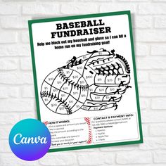 a baseball fundraiser poster on a brick wall with the words baseball fundraiser written in black and white