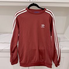 Brand New, Never Worn Adidas Sweatshirt. Beautiful Maroon Color With White Stripes. Long Sleeve Tops With Three Stripes For Fall, Casual Crew Tops With Three Stripes Branding, Casual Long Sleeve Tops With Three Stripes, Cotton Long Sleeve Sweatshirt With Three Stripes, Casual Three Stripes Tops For Fall, Fall Cotton Tops With Three Stripes Branding, Casual Spring Sweatshirt With Three Stripes, Fall Crew Neck Top With Three Stripes, Casual Adidas Winter Tops