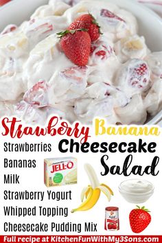 strawberry banana cheesecake salad with yogurt and bananas