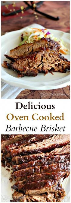 delicious oven cooked barbecue brisker is served on a white plate