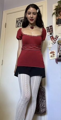 Romantic Coquette Outfits, Harmony Nice Outfits, Raspberry Outfit Aesthetic, Cute Valentines Day Outfits For Women, Dark Long Skirt Outfits, Fatal Frame Outfits Aesthetic, Twee Summer Outfits, Outfits For Insecure People, Horror Outfits Aesthetic