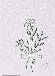 a drawing of some flowers in a vase