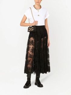 Buy Dolce & Gabbana Sheer Lace Midi Skirt - Black At 40% Off | Editorialist Lace Black Skirt, Homecoming Inspo, Sheer Midi Skirt, Black Lace Skirt, Lace Midi Skirt, Latest Skirts, Sheer Skirt, Black Midi Skirt, Dolce E Gabbana