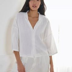 New With Tag Size: Small ~ Relaxed Fit, May Fit Small To Medium Airy Cotton-Blend Sleep Shirt By Out From Under. Boxy Cut Offers A Relaxed Fit With Button-Front Closure, Dropped Shoulders And Notched Lapels At The V-Neckline. - 55% Cotton, 45% Viscose - Machine Wash - Imported - Item Shown Is Size Small - Measurements Taken From Size Small - Chest: 22.5” - Length: 21” Casaul/Coverup/Lounge/Beach Relaxed V-neck Blouse For Day Out, White Button-up Top For Loungewear, White Collared Beach Top, White Collared Vacation Tops, White Summer Top For Loungewear, Urban Outfitters V-neck Summer Blouse, Relaxed Summer Top In Solid Color, Relaxed Summer Tops In Solid Colors, Relaxed Style Summer Top