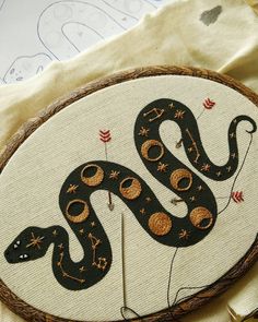 a close up of a embroidery on a piece of cloth