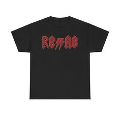 Rehab Stunmic Logo ACDC T-Shirt Tee, front printed on a high quality print! ⭐️ Fits true to size, size up for a baggier/larger fit, size down for a smaller fit! ⭐️ High-quality print and material! ⭐️ Fast Shipping with tracking! - 100% cotton - Fabric weight: 5.0-5.3 oz/yd² (170-180 g/m²) - Tubular fabric - Taped neck and shoulders - Double seam at sleeves and bottom hem Red Band Merch Top With Logo, Red Graphic Tee With Band Logo, Red Band Logo Graphic Tee, Red Short Sleeve Tops With Band Logo, Casual Red T-shirt With Band Logo, Red Cotton T-shirt With Band Logo, Izaya Tiji, Tubular Fabric, Everyday Jewelry