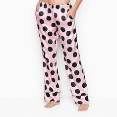 Lounge Pants In Chic Pink With Bold Black Polka Dots. New With Tags. Victoria's Secret Pink Pants For Loungewear, Victoria's Secret Pink Casual Pants, Pink Full-length Pants For Pajama Party, Pink Long Pants For Pajama Party, Pink Pants For Pajama Party, Victoria's Secret Pink Pants, Pink Long Pants For Sleepover, Pink Long Pants For Sleepovers, Pink Full-length Bottoms For Pajama Party