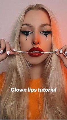 Clown Lips Tutorial, Clown Lips Makeup Tutorial, How To Do Clown Makeup Easy, Last Minute Clown Costume Outfit, Clown Face Makeup Easy, Easy Clown Eye Makeup, Diy Halloween Costumes Clown, Clown Makeup Lips, Female Clown Makeup Halloween