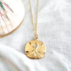 Dainty 18k Gold Sand Dollar Necklace, Gold Filled Sand Dollar Medallion Coin Necklace, Beachy Jewelry,Gift for Beach Lover,Sea Shell Pendant Sand Dollar Necklace, Ocean Inspired Jewelry, Beachy Jewelry, Gold Sand, Summer Memories, Waterproof Jewelry, Beach Lover, Sand Dollar, Beach Inspired