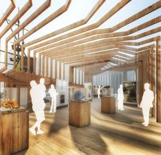 an artist's rendering of the inside of a building with people walking around it