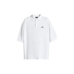 Balenciaga piqué polo shirt  Spread collar; two-button placket Embroidered logo at chest Short sleeves Oversized fit Pullover style Cotton/polyester Made in Portugal Classic Top With Collared Neckline And Embroidered Logo, Collared Polo Shirt With Embroidered Logo For Work, Collared Polo Shirt With Embroidered Logo, Classic Top With Embroidered Logo And Collared Neckline, Classic Polo Shirt With Embroidered Logo For Streetwear, Classic Polo Shirt With Ribbed Collar For Streetwear, Classic Polo Shirt With Embroidered Logo For Work, Casual Tops With Embroidered Logo And Collared Neckline, Casual Tops With Collared Neckline And Embroidered Logo