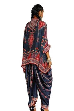 Charcoal grey dhoti pant with tribal print and placement beads embroidery. - Aza Fashions Draped Pants, Rajdeep Ranawat, Pant Women, Dhoti Pants, Beads Embroidery, Women Pants, Aza Fashion, Beaded Embroidery, Charcoal Grey