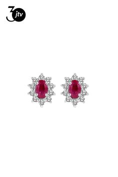 Ruby and Diamond Earrings in 14k White Gold. The oval ruby in these earrings have a total carat weight of 0.40 carats. The diamonds have a total carat weight of 0.30 carats. Ruby And Diamond Earrings, Diamond Earrings, Ruby, Diamonds, White Gold, Gold, White, Quick Saves