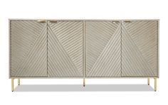 the sideboard with three doors and two drawers is made out of white plywood