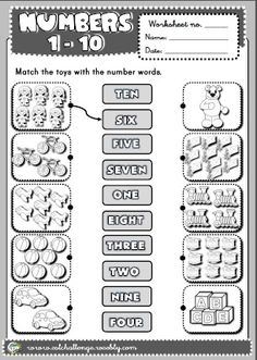 the numbers 1 to 10 worksheet is shown in black and white with an image of