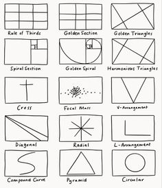 different types of shapes and lines in the shape of squares, circles, and rectangles