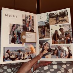 a person holding an open book with pictures on it and the words memb's