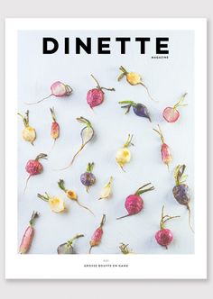 the cover of dinette magazine with small flowers on white paper and black lettering that reads dinette