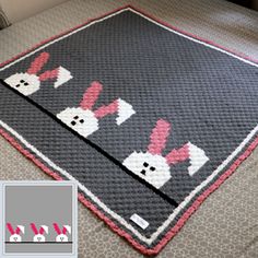 a crocheted blanket with bunny bunnies on it