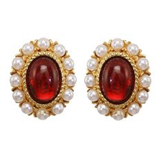 Ruby Red Stone Earrings with Pearls | Ben-Amun Jewelry Gold Necklace Indian, 24 Karat Gold, Ruby Necklace, India Jewelry, Ruby Earrings, Majorca, 24kt Gold, Handcrafted Earrings, Jewelry Inspo