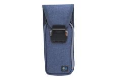 a blue case with a cell phone in it on a white background and black clippings