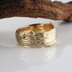 Twig Branch Texture Wedding Band Set, Unisex Rings in Yellow, White, or Rose Gold, Ring Hand sculpted by DV Designs #BranchWeddingSet #LeafBand #TwigWeddingSet #LeafRing #OneOfAKindRing #TwigWeddingBands #SilverWeddingBand #DawnVertrees #TwigRing #CouplesRing Branch Wedding Band, Texture Wedding, Twig Wedding Band, Textured Wedding Band, Unisex Rings, Rings Hand, Wide Wedding Bands, Twig Branch, Stacked Wedding Bands