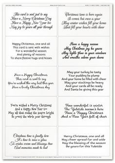 four christmas cards with handwritten words on them