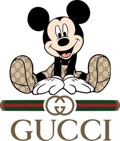 mickey mouse with gucci logo on the bottom and an image of his arms crossed