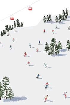 skiers are skiing down a snowy hill