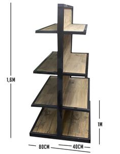 a wooden shelf with three shelves on each side and measurements for the bottom half of it