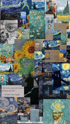 the collage is made up of many different pictures and words, including an image of a