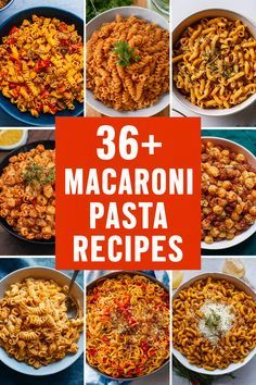 macaroni and cheese pasta recipe collage with the words,'30 + macaroni pasta recipes '