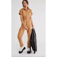 Free People Marci Utility Cargo Khaki Coverall Size Large | eBay Free People Overalls, Button Fly Pants, Black Romper Shorts, Cargo Jumpsuit, Cute Overalls, Curvy Pants, Free People Romper, Fitted Romper, Coverall Jumpsuit