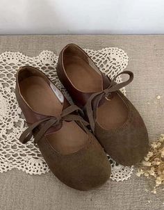 Women's Handmade Retro Lace Up Ballet Shoes — Obiono Suede Flats With Round Toe, Brown Brogue Lace-up Flat Shoes, Brown Lace-up Flats For Fall, Brown Flat Suede Lace-up Shoes, Brown Lace-up Flats With Leather Footbed, Brown Leather Lace-up Flats, Brown Lace-up Flat Shoes With Brogue Detailing, Brown Flat Lace-up Shoes With Brogue Detailing, Brown Lace-up Brogue Shoes