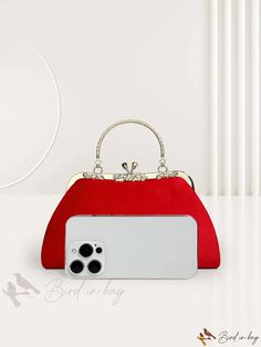 Bird in Bag - Elegant Top-Handle Evening Bag Red Details, Bird In Bag, Bag Bag, Square Bag, Polyester Material, Evening Bags, Top Handle, Satchel, Kiss