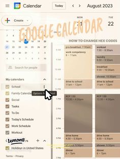 the google calendar is shown with an arrow pointing to it's date and time