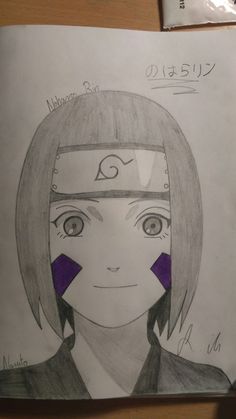 a drawing of an anime character with purple eyes