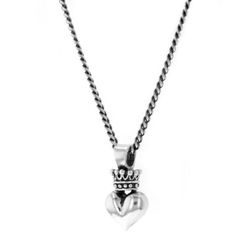 king baby 3d crowned heart pendant Classic Sterling Silver Double Heart Necklace, Classic Sterling Silver Heart Pendant Jewelry, Classic Sterling Silver Heart Pendant Necklace, Classic Heart Pendant Jewelry With Sterling Silver Clasp, Silver Double Heart Jewelry With Chain, Classic Sterling Silver Heart Necklace, Silver Sterling Silver Heart Necklace, Silver Charm Necklace With Curb Chain For Gift, Classic Silver Charm Necklaces For Valentine's Day