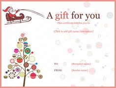 a christmas gift certificate with santa on a sleigh