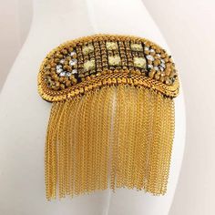 Military inspired rhinestone crystal metal chain epaulet. Design with different shapes and style crystals. Topaz crystal beads, topaz rhinestones, clear Purim Costumes, Sewing Embellishments, Military Inspired, Gold Accessories, Sewing Stores, Different Shapes, Metal Chain, Clear Crystal, Crystal Rhinestone